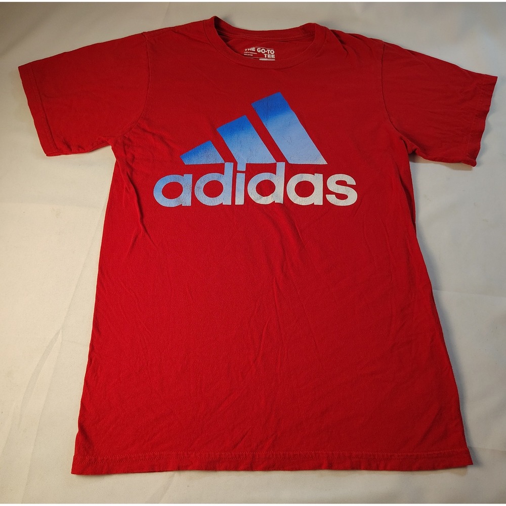Adidas Mens Go-To Tee Red Graphic Logo T-Shirt Short Sleeve Small 100% Cotton